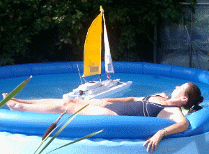 June and the robot boat share the pool